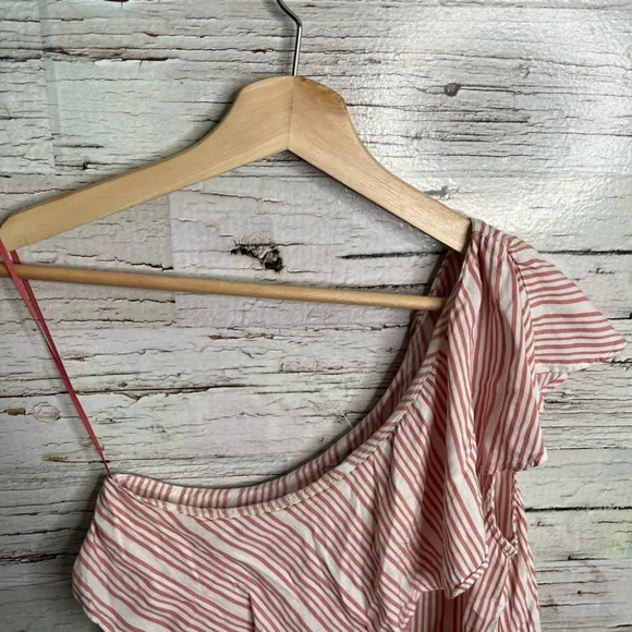 Gentle fawn pink striped ruffle one shoulder blouse top size xs - Picture 4 of 6
